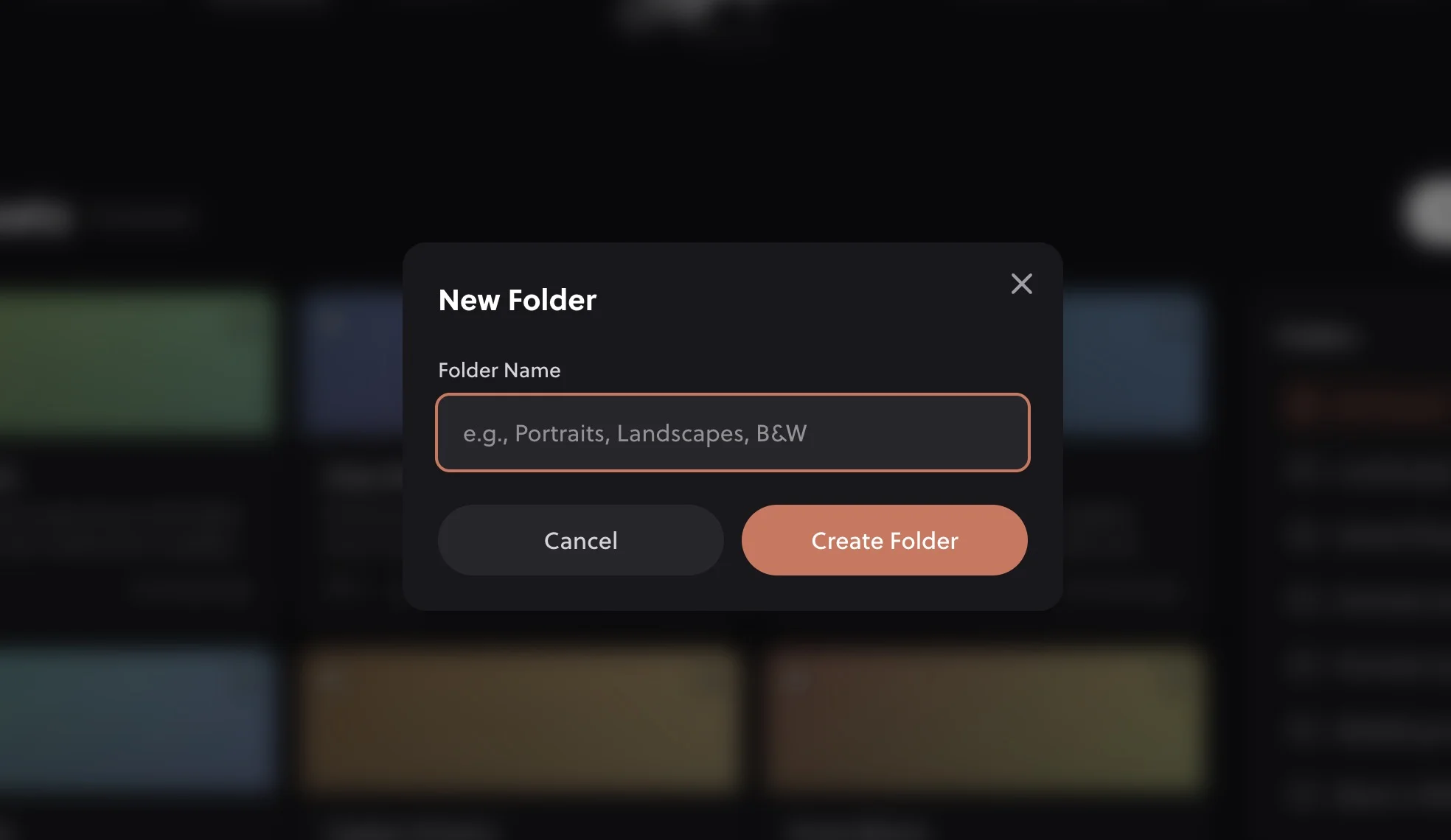 Creating a new folder in Hyperfocal