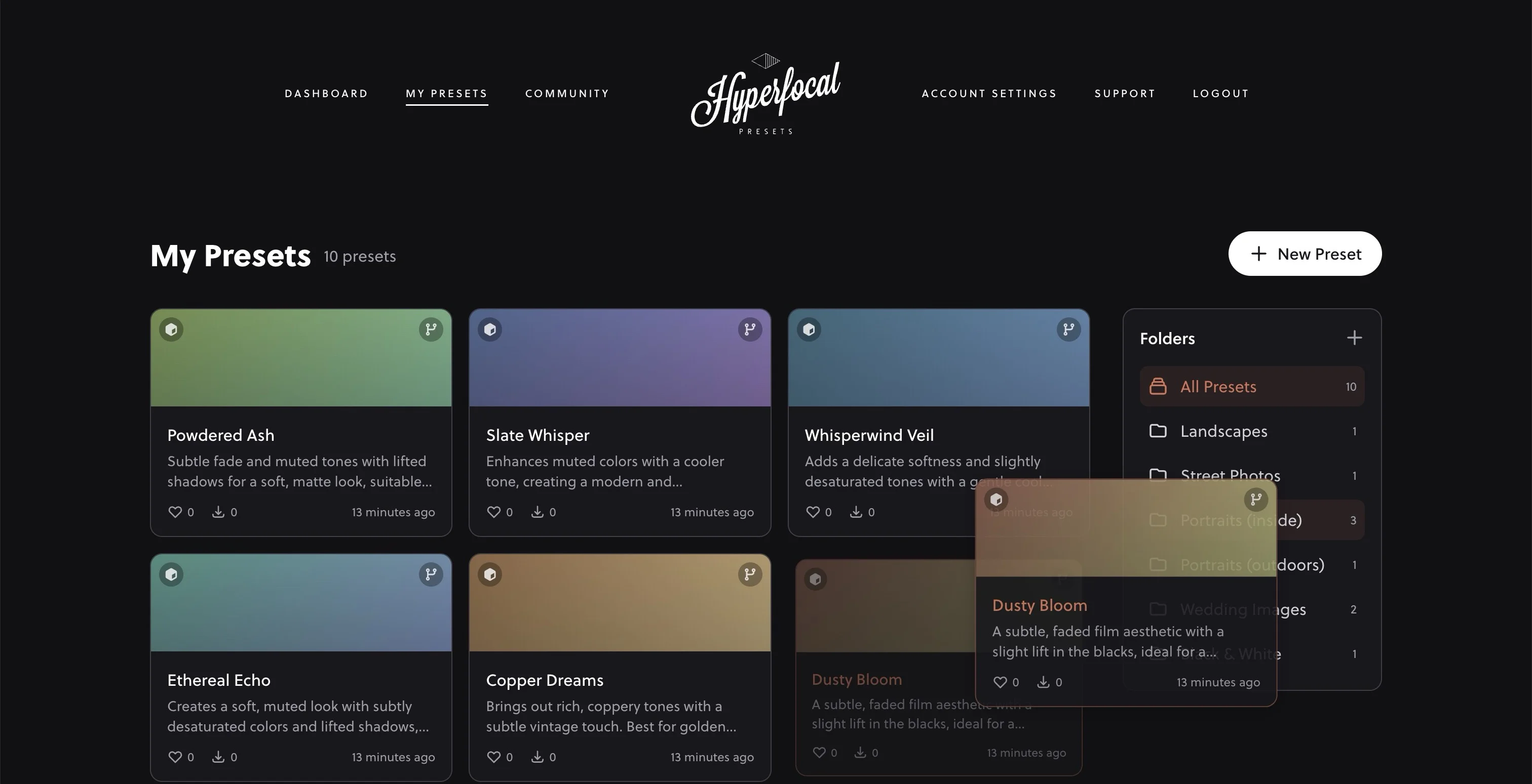 Dragging a preset to a folder
