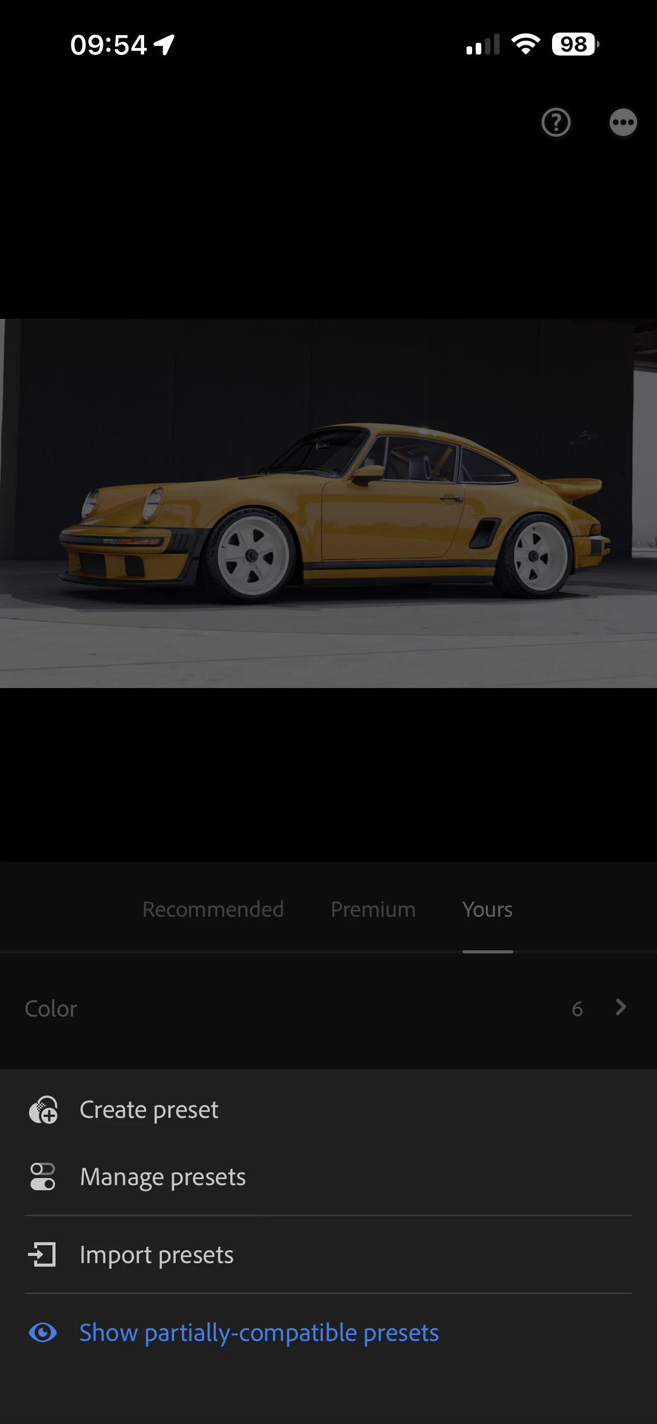 Lightroom mobile Presets panel with Import option